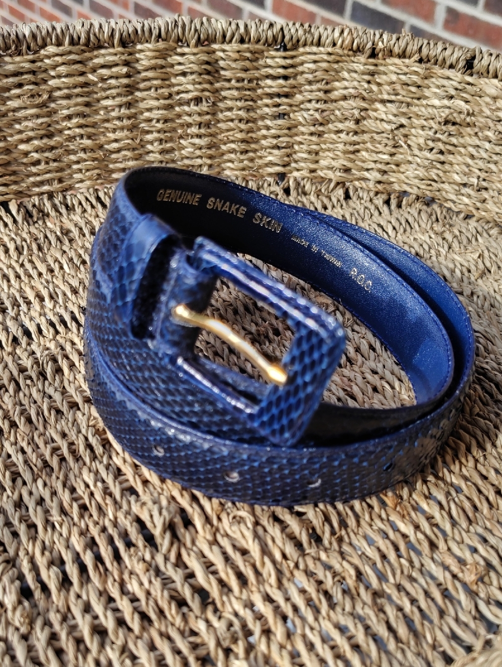 Charter Club Blue Snake Skin Belt with Gold Accent